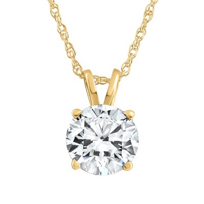 Pompeii3 5/8Ct Solitaire Round Diamond Pendant Necklace 14K Yellow Gold
