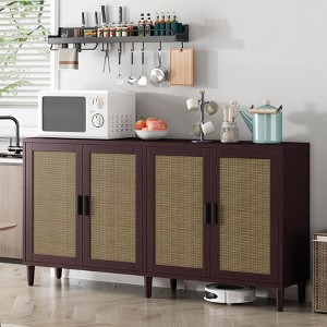 Gulches 70" Brown Rattan Buffet Cabinet, 4-Door Sideboard with Adjustable Shelves, Easy Assembly - 1 of 4