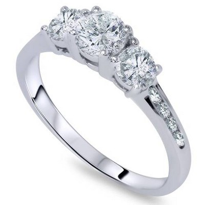 Pompeii3 1 1/4ct Three Stone Round Diamond Engagement Ring 14K White Gold