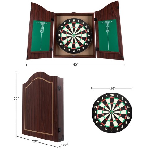 Toy Time Wooden Dartboard Cabinet Set - 18, Dark Walnut