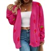Women's Plus Size Strawberry Print Cardigan Knit Long Sleeve Loose Open Front Sweater Outerwear - 2 of 4