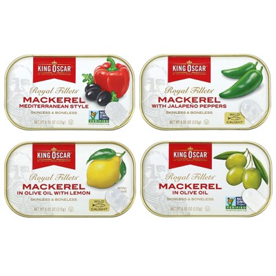 King Oscar Royal Fillets Mackerel Variety Pack, 6 Cans, 4.05 oz Each