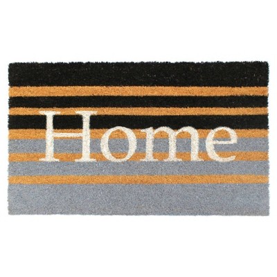 Raj 1'6" x 2'6"Tufted Home Coir Doormat Striped Gray/Black