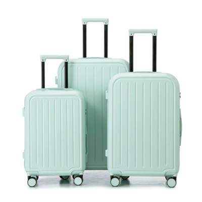 Syemin Luggage 3 pcs in ABS Spinner Wheel Luggage Set Carry on Suitcase with Cup Holder Phone Holder for Travel, Green, 19.3"*11.4"*29.5"