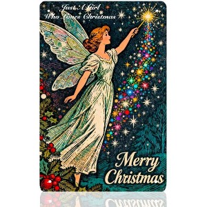 Lomsoe 8x12in Vintage Metal Sign - Fairy with Magic Wand, Whimsical Christmas Wall Art, Motivational Decor for Office, Home, Festive Gift - 1 of 4