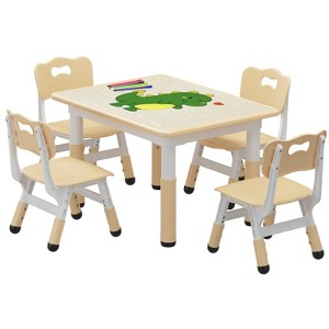 Kids Table and Chair Set, Height Adjustable Table and 4 Chairs, Toddler Multi-Activity Desk for Drawing, Crafts, Study, Home & Preschool - 1 of 4