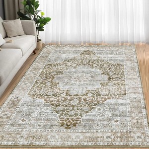 Oriental Machine Washable Rug, Vintage Area Rug Non-Slip Floor Carpet, Easy-Cleaning Rug for Bedroom Office Home Decor - 1 of 4
