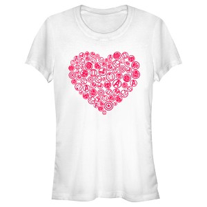 Juniors Womens Marvel Universe Logo Heart Icons T-Shirt - 1 of 4