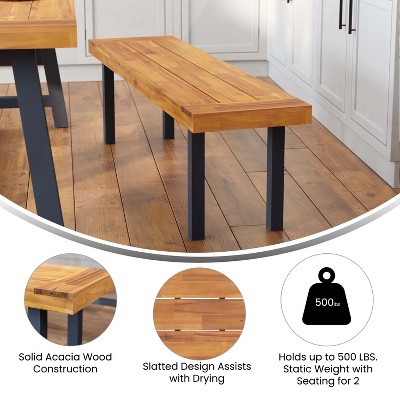 Martindale Solid Acacia Wood Patio Dining Bench with Black Legs