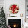 24 In Christmas Wreath With Lights for Front Door, Pre-Lit Christmas Wreath, Lighted Xmas Door Wreath with Ball Ornaments for Christmas, Red White - 2 of 4