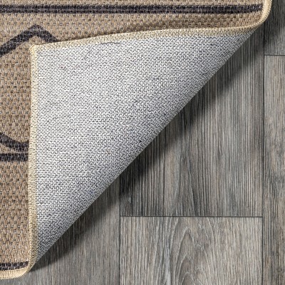 Moroccan Border Synthetic 23"x17" Washable Area Rug in Natural