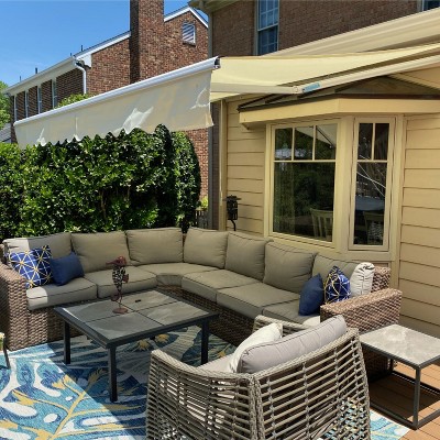 Ivory Retractable Patio Awning with White Frame
