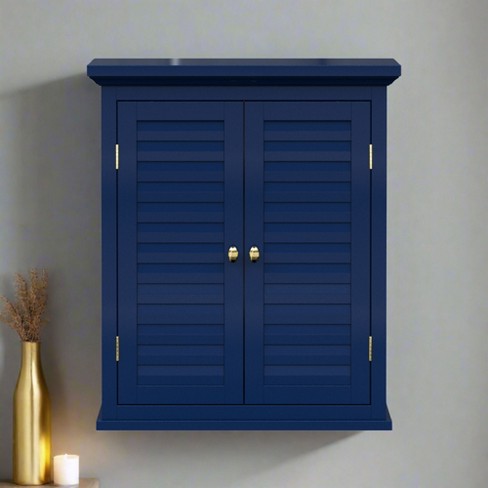 Teamson Home Glancy Removable Two-Door Wall Cabinet with Faux Louvered Doors, Navy - image 1 of 4