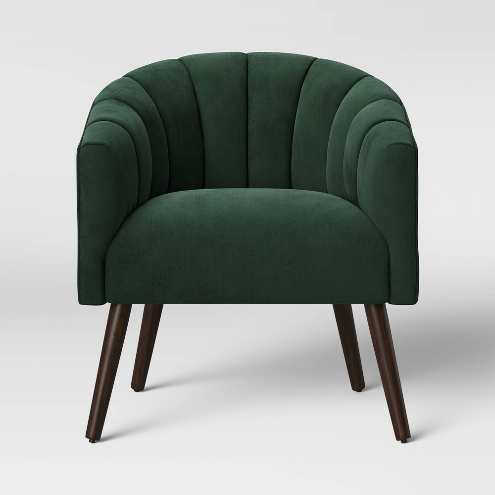 Gwynne Modern Barrel Chair with Channel Seams Velvet Forest Green Project 62 For Sale