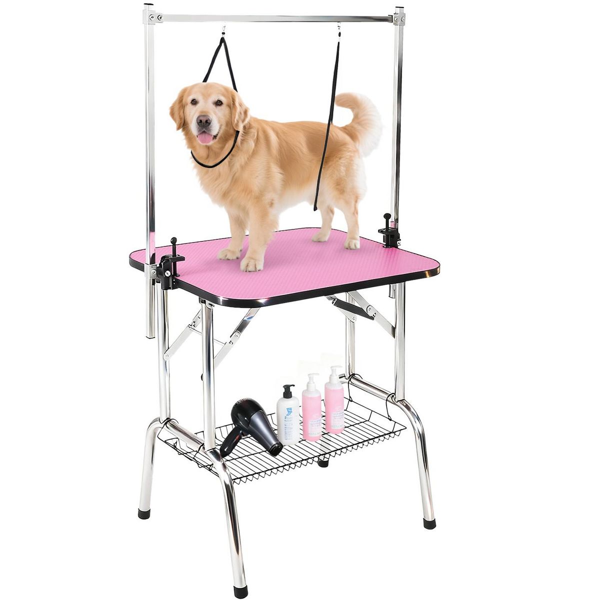 Professional Foldable Dog Grooming Table - Heavy Duty Pet Grooming Station with Adjustable Arm, Noose & Mesh Tray, 330lbs Capacity, Non-Slip Surface