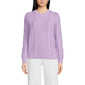 Lands' End Women's Cotton Drifter Crew Cable Pullover Sweater - 1 of 3