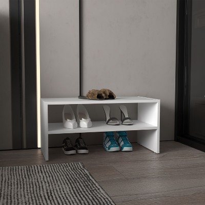 CAVINAS Storage Bench Storage Ottoman Shoe Rack 13.7" H  2 Shelves for Shoes