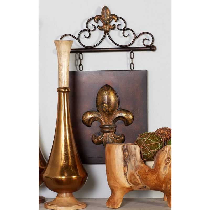 Metal Fleur De Lis Suspended Wall Decor with Scrollwork Hanger Bronze - Olivia &#38; May, 3 of 10