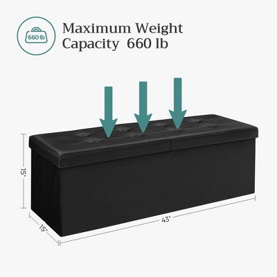30" Black Faux Leather Folding Storage Ottoman Bench