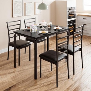 5-Piece Kitchen Table Chairs Set for Small Space Dining, Space Saving Square Table & 4 Chairs Compact Dinette Set for Kitchen & Dining Room - 1 of 4