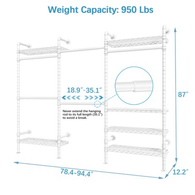 White Industrial Pipe Wall Mounted Closet System with Shelves