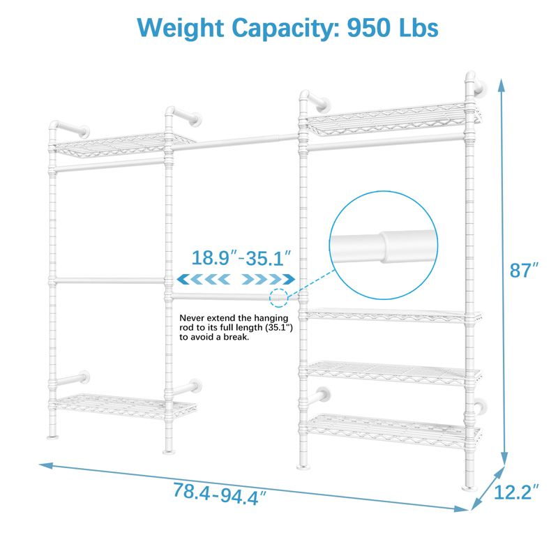 Timate F3 Garment Rack Industrial Pipe Wall Mounted Clothing Rack Walk in Closet Systems, 4 of 10