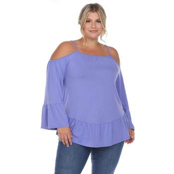 Plus Size Cold Shoulder Ruffle Sleeve Top -White Mark