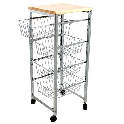 Photo 1 of Mind Reader 4-Tier Wire Basket Cart with Wood Surface