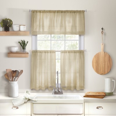 Cameron Off-White Linen Rod Pocket Kitchen Tier Curtains, 30" W x 24" L, Set of 2