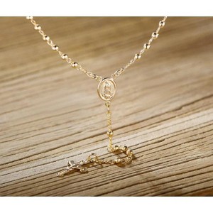 RMZ GOLD NYC Unisex 14K Gold Virgin Mary Rosary Bead Cross Necklace 18'' - 1 of 3