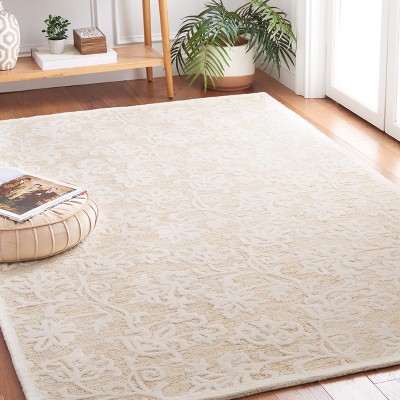 Handmade Gold and Ivory Floral Wool Tufted 4' x 6' Rug