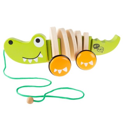 Wooden Pull Toy - Old Fashioned Rolling Walk Along Alligator with String for Indoor and Outdoor Play - Preschool, Babies and Toddlers by Toy Time