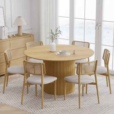 Dovelina Mid-Century Round Dining Table Wood Kitchen Table for 4 People - Natural Wood