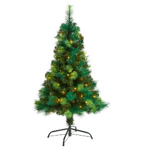 Nearly Natural 4-ft Assorted Green Scotch Pine Artificial Christmas Tree with 70 LED Lights - 1 of 4