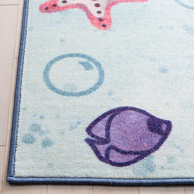 Blue Geometric Kids Washable Non-slip Area Rug