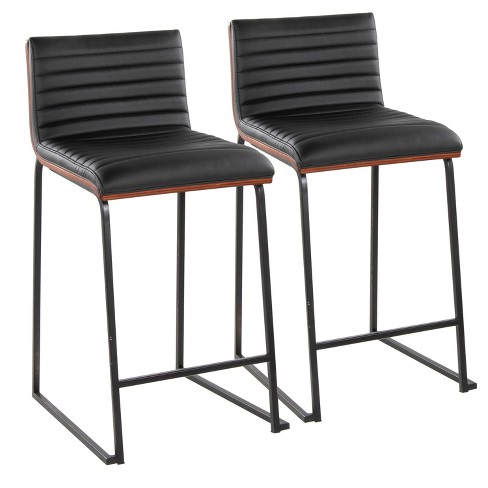 LumiSource Set of 2 26" Mason Mara Counter Height Barstools Black Walnut Wood/Black PU Leather - image 1 of 4