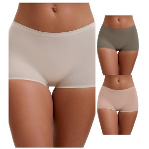 INSPIRE CHIC Women's High Waist Seamless Boyshorts Elastic Waistband Ice Silk Breathable Shorts 3 Packs - 1 of 4