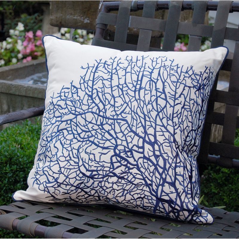 RightSide Designs Fan Coral Navy and White Indoor / Outdoor Throw Pillow, 3 of 5