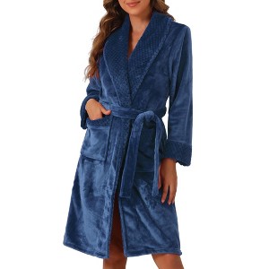 cheibear Women's Lounge Robe Soft Warm Flannel Plush Fluffy Bathrobe with Belt and Pockets - 1 of 4