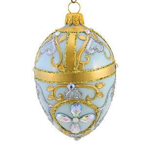 Miss Christmas 4.5 Inch Small Chantilly Blue Faberge Egg Christmas Tree Ornament , Christmas Decor Easter Heirloom Holiday (1PC) - 1 of 4