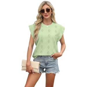 Coolmee Womens Short Sleeve Summer Tops Crewneck Textured Shirts Cap Sleeve Crop Tops Basic T Shirt Casual Work Blouses - 1 of 4