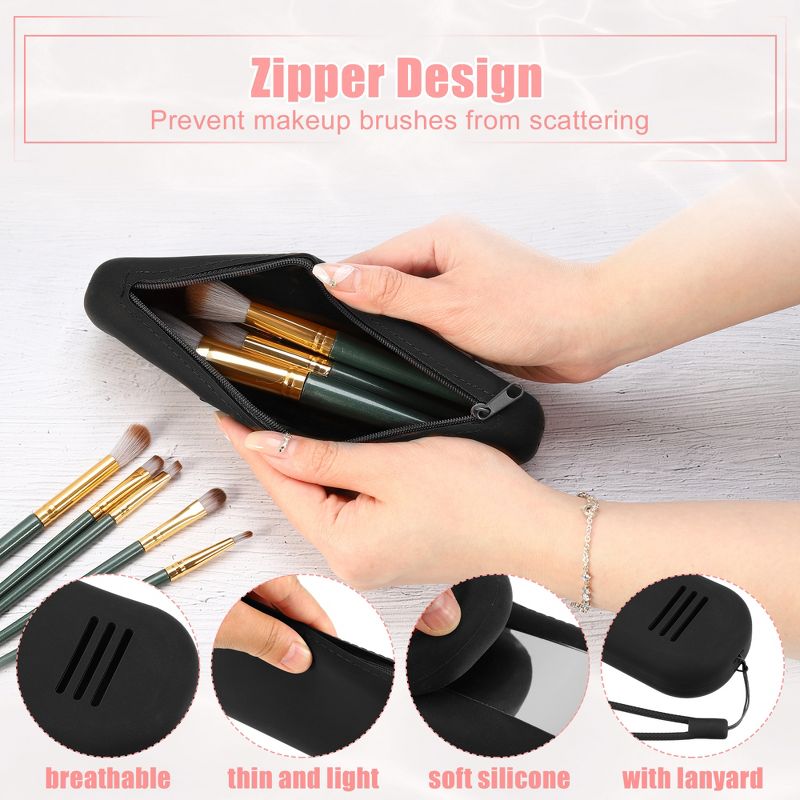 Unique Bargains Travel Silicone Makeup Brush Bag with Mirror, 3 of 7