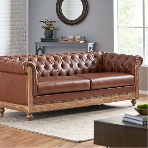 78.75" Rolled Arms 3-Seat Sofa with Wooden Legs and Pull-Tab Backrest for Living Room or Bedroom - 1 of 4