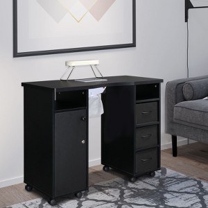 Karlhome Black Manicure Table Nail Desk for Nail Tech with Dust Collector, Wrist Cushion, Storage Cabinet and Drawers - 1 of 4