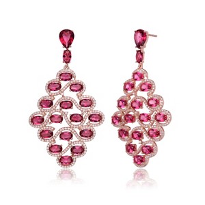 Guili Sterling Silver 18K Rose Gold Plated Drop Earrings with Ruby Red Cubic Zirconia, A Bold and Elegant Design for Your Jewelry Collection - 1 of 3