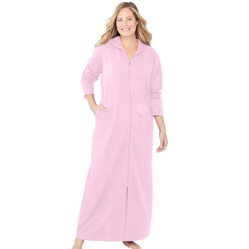Dreams & Co. Women's Plus Size Petite Long Hooded Fleece Sweatshirt Robe, 1 of 2