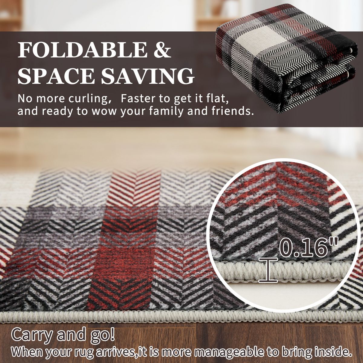 Garvee Washable Soft Patchwork Area Rug, Geometric Non-Slip Stain Resistant Floor Carpet Bedroom Living Office - thumbnail 6