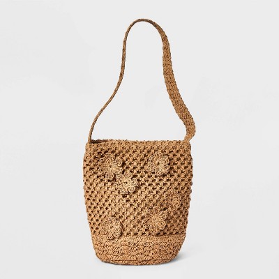 Straw Mini Floral Print Bucket Bag - A New Day™