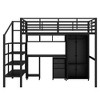 YOOCOZZ Full Size Metal Loft Bed with Table Set, Ladder Shelves, and Built-in Wardrobe - Black - 2 of 4