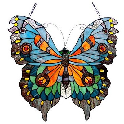 CHLOE Lighting Mariposa Tiffany-glass Butterfly Window Panel 20x21